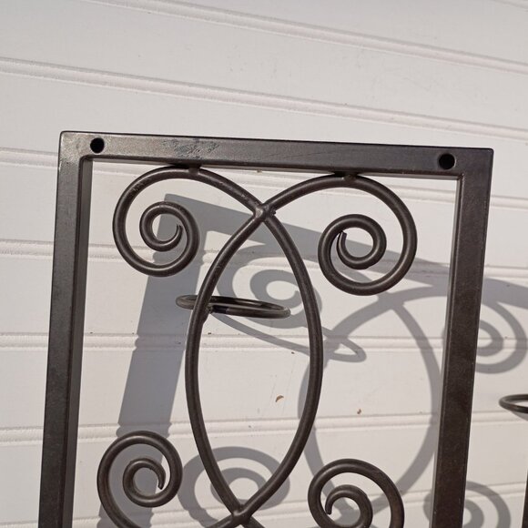 Wrought Iron Wall Sconces Heavy Metal Candle Holders Scroll Design Wall Art Vtg - Picture 7 of 10